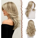 Gelaagde Bruine & Blonde Pruik met Pony - 50cm Synthetisch Haar - 32% Korting
