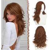 Gelaagde Bruine & Blonde Pruik met Pony - 50cm Synthetisch Haar - 32% Korting