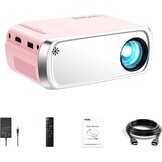 Draagbare projector, outdoor projector, led-esthetische video-mini-projector voor buiten, draagbare films, compatibel met HDMI, USB, laptop, tv-stick, iOS en Android telefoon