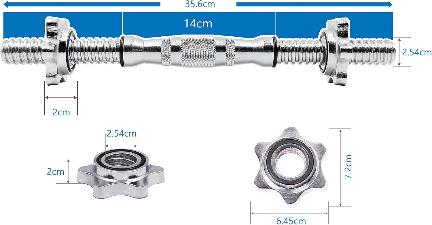Proiron Halterstangen, korte halterstangen, set van 2, 35 cm x 25 mm, verchroomd, geribbeld, met stersluitingen