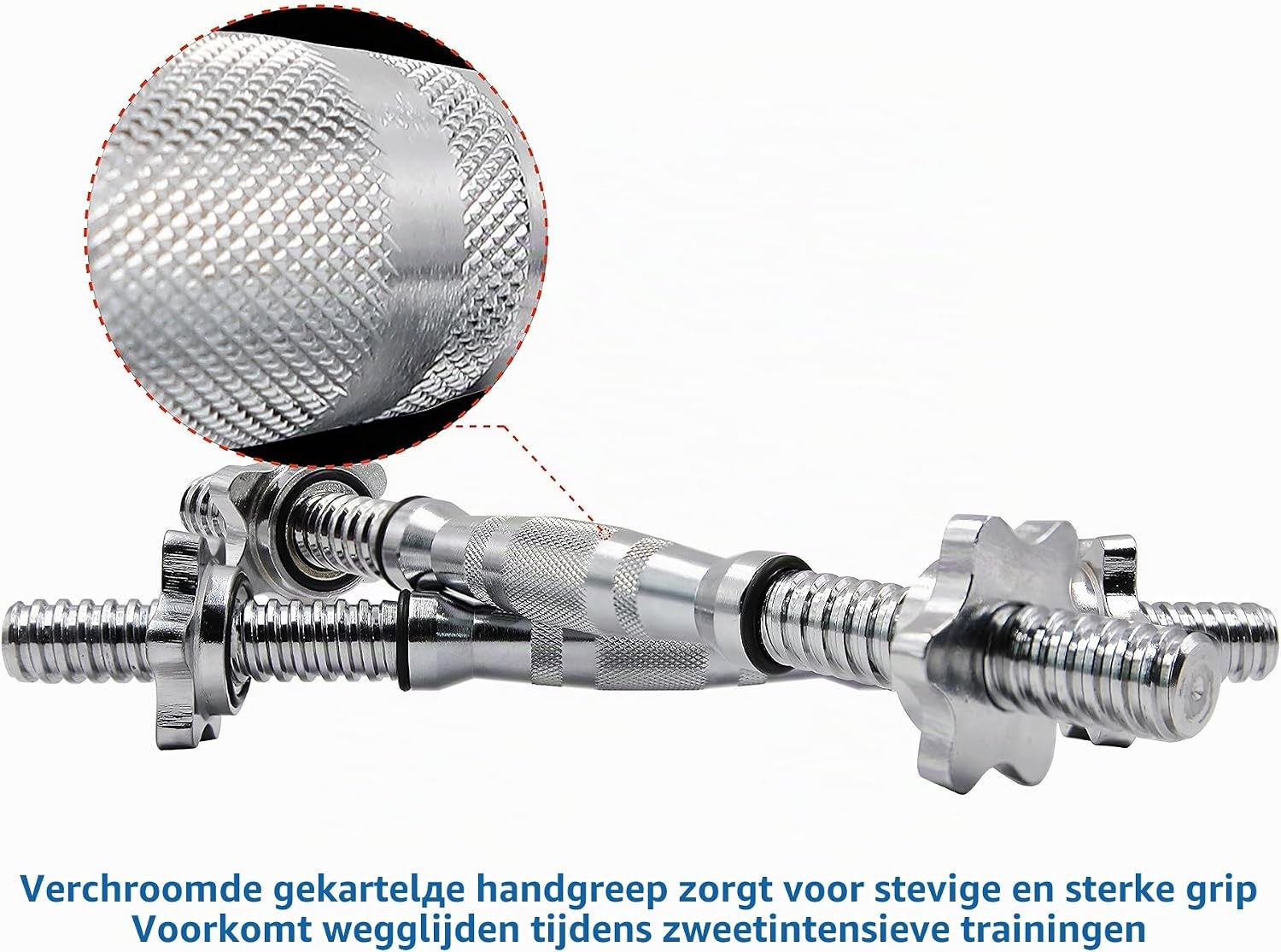 Proiron Halterstangen, korte halterstangen, set van 2, 35 cm x 25 mm, verchroomd, geribbeld, met stersluitingen