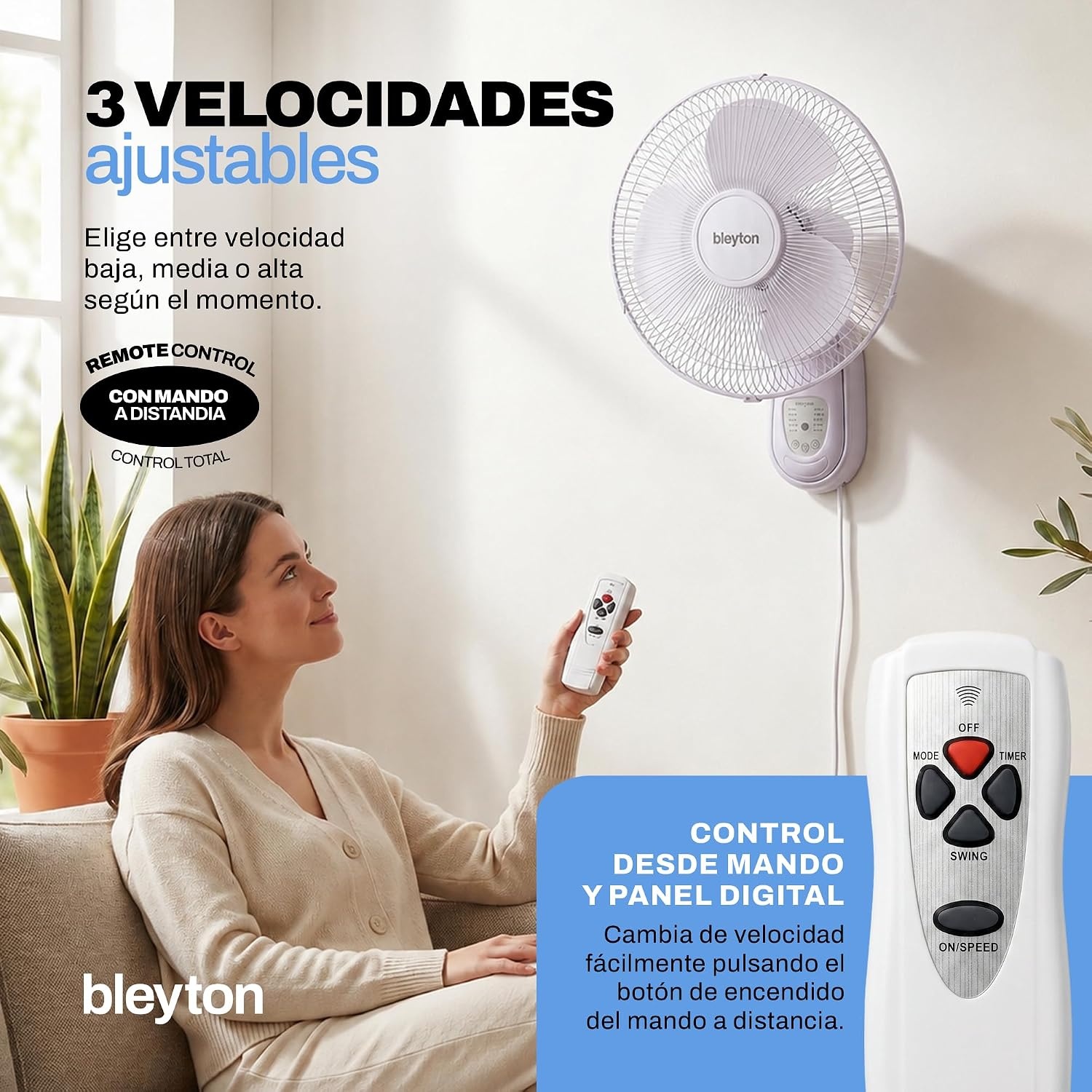 Stil Wandventilator 40 cm | 40W | 3 Snelheden & Timer | Wit | 33% Korting