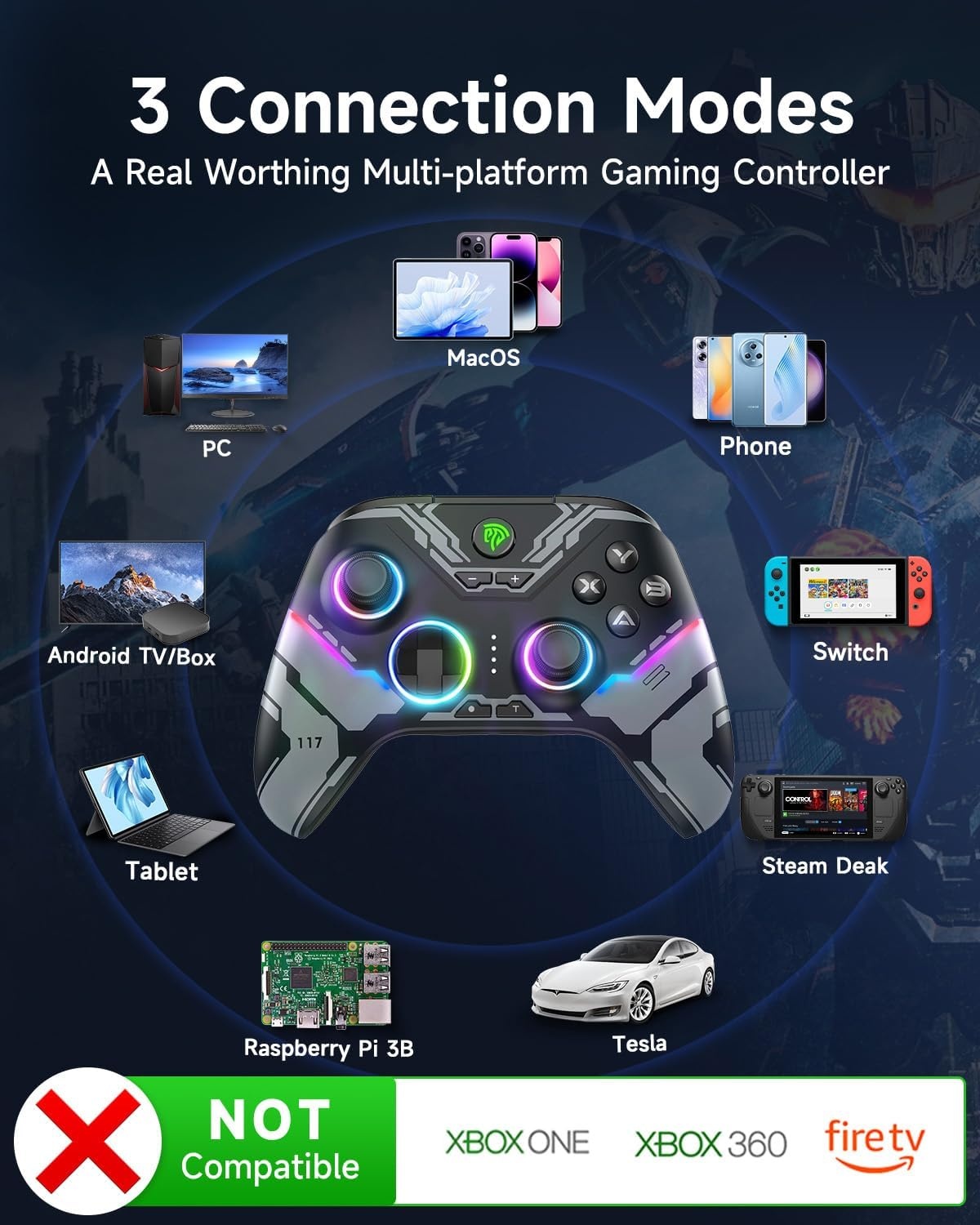 Draadloze Gamecontroller X15 Zwart - 50% Korting