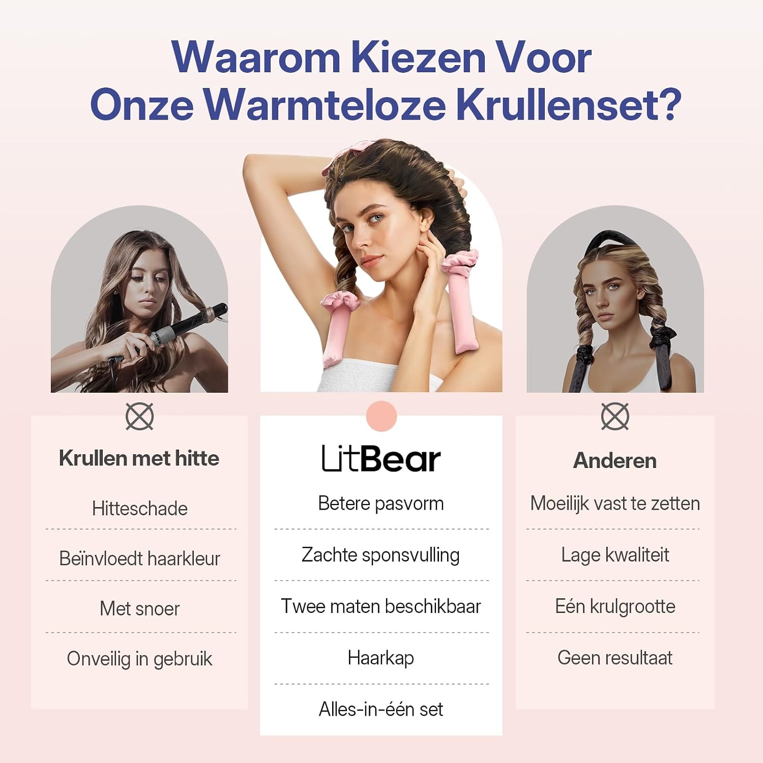 Krulspelden Set Zonder Hitte - Roze - 2 Maten - 30% Korting