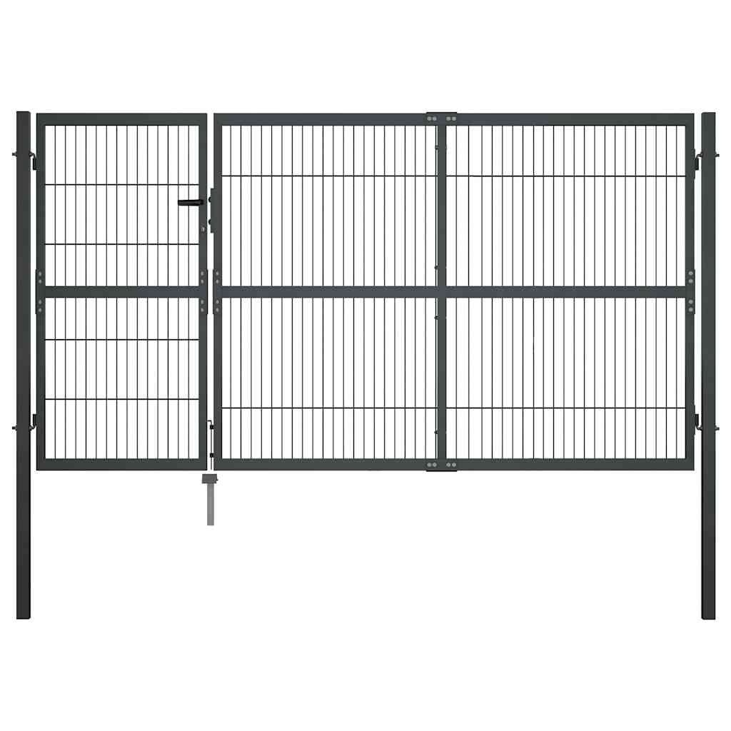 Robuuste Tuinpoort met Palen 350x140 cm Staal Antraciet - 55% Korting
