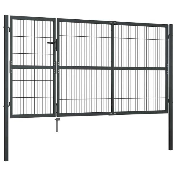 Robuuste Tuinpoort met Palen 350x140 cm Staal Antraciet - 55% Korting
