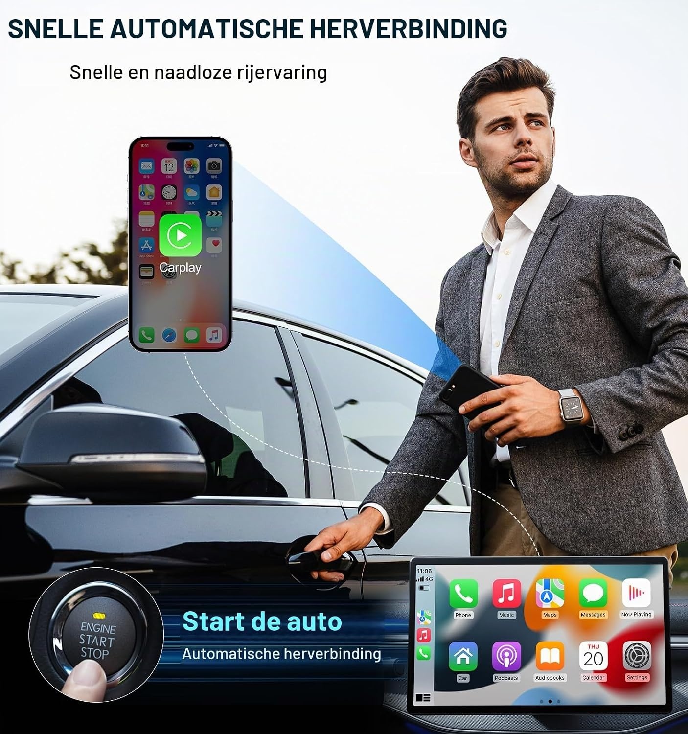AIZEO Draadloze CarPlay Adapter - Zwarte USB Dongle voor Apple CarPlay