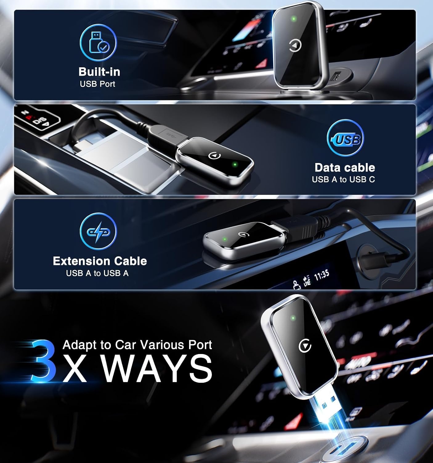 AIZEO Draadloze CarPlay Adapter - Zwarte USB Dongle voor Apple CarPlay