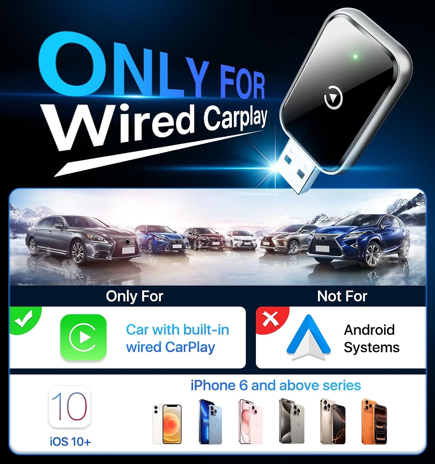 AIZEO Draadloze CarPlay Adapter - Zwarte USB Dongle voor Apple CarPlay