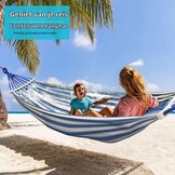 Hangmat, outdoor campinghangmat met gebogen houten stang, bevestigingsriemen en draagtas voor binnen, balkon, terras, tuin, rugzakreizen