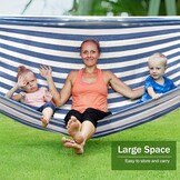 Hangmat, outdoor campinghangmat met gebogen houten stang, bevestigingsriemen en draagtas voor binnen, balkon, terras, tuin, rugzakreizen