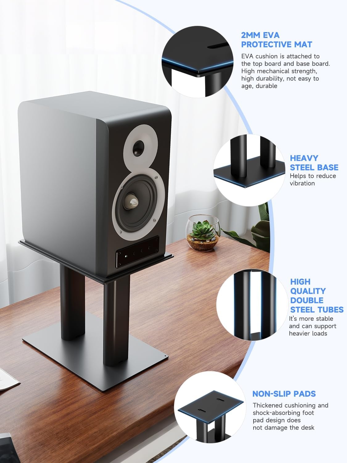 Suptek Universele Speaker Standaards - 31 cm Hoog - Voor Boekenplank Speakers - 2 Stuks - Zwart