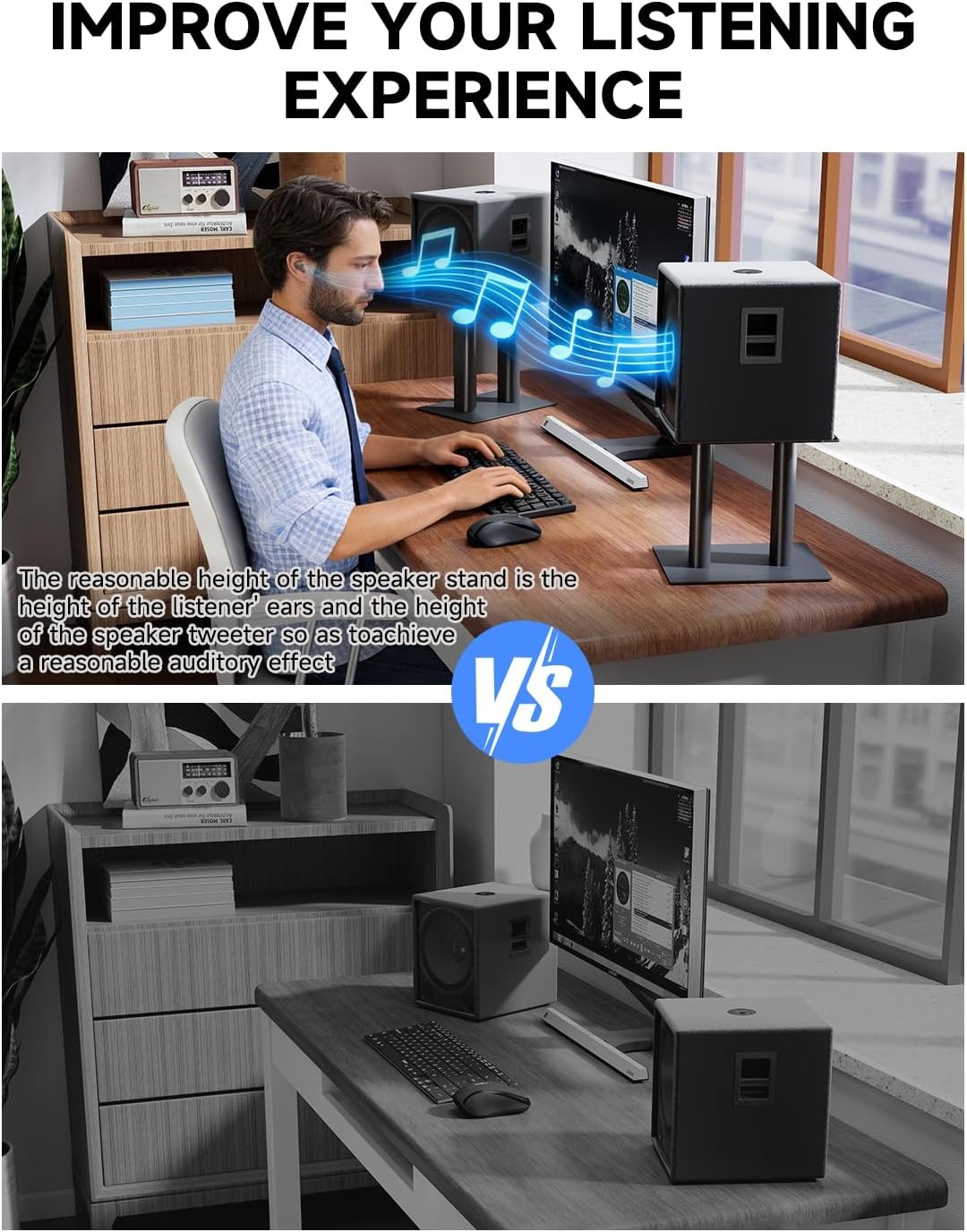 Suptek Universele Speaker Standaards - 31 cm Hoog - Voor Boekenplank Speakers - 2 Stuks - Zwart