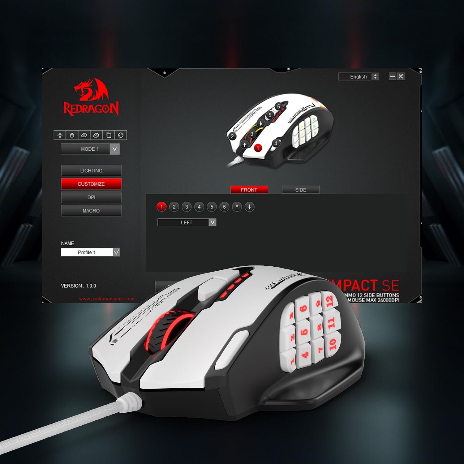 Redragon M908 Impact MMO Gaming muis bedraad RGB 24000 DPI