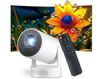 Draagbare videoprojector 2026, mini-projector, ondersteunt 4K met wifi 6 en Bluetooth 5.4, Android 14, 180 graden draaibaar, 12000 lumen, geïntegreerde 5 W hifi-luidspreker, thuisbioscoop, wit