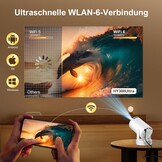 Draagbare videoprojector 2026, mini-projector, ondersteunt 4K met wifi 6 en Bluetooth 5.4, Android 14, 180 graden draaibaar, 12000 lumen, geïntegreerde 5 W hifi-luidspreker, thuisbioscoop, wit