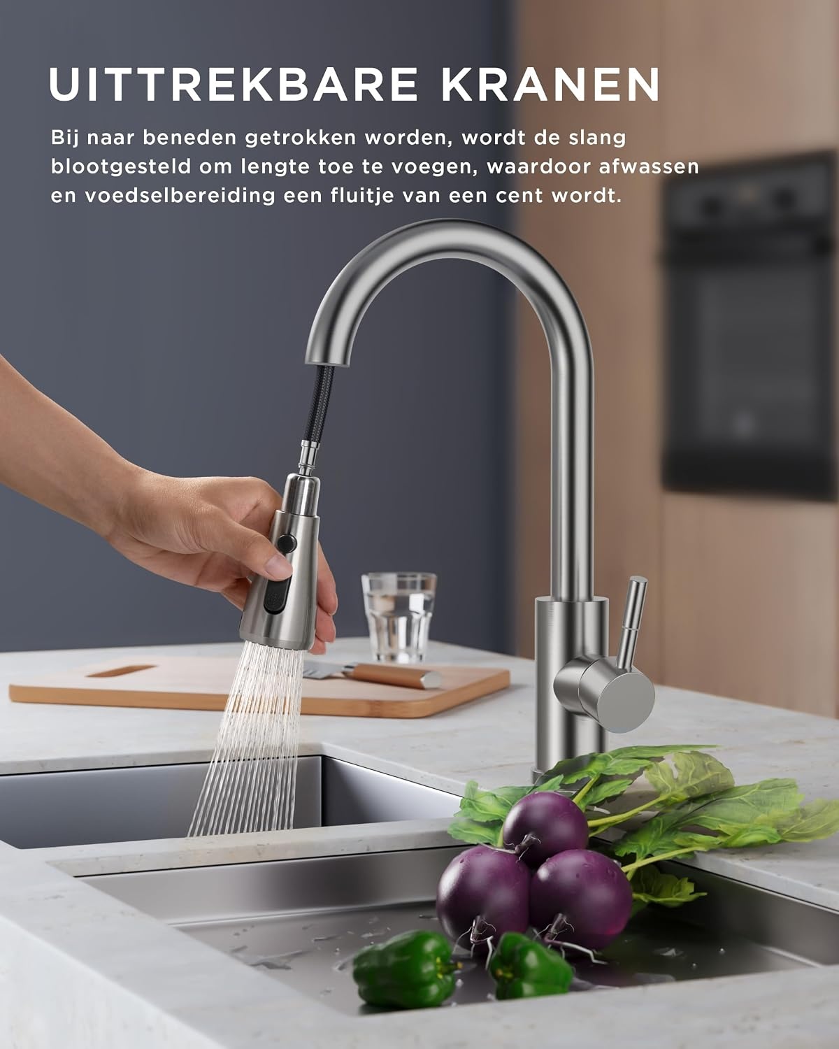 Keukenkraan RVS Uittrekbaar 45% Korting