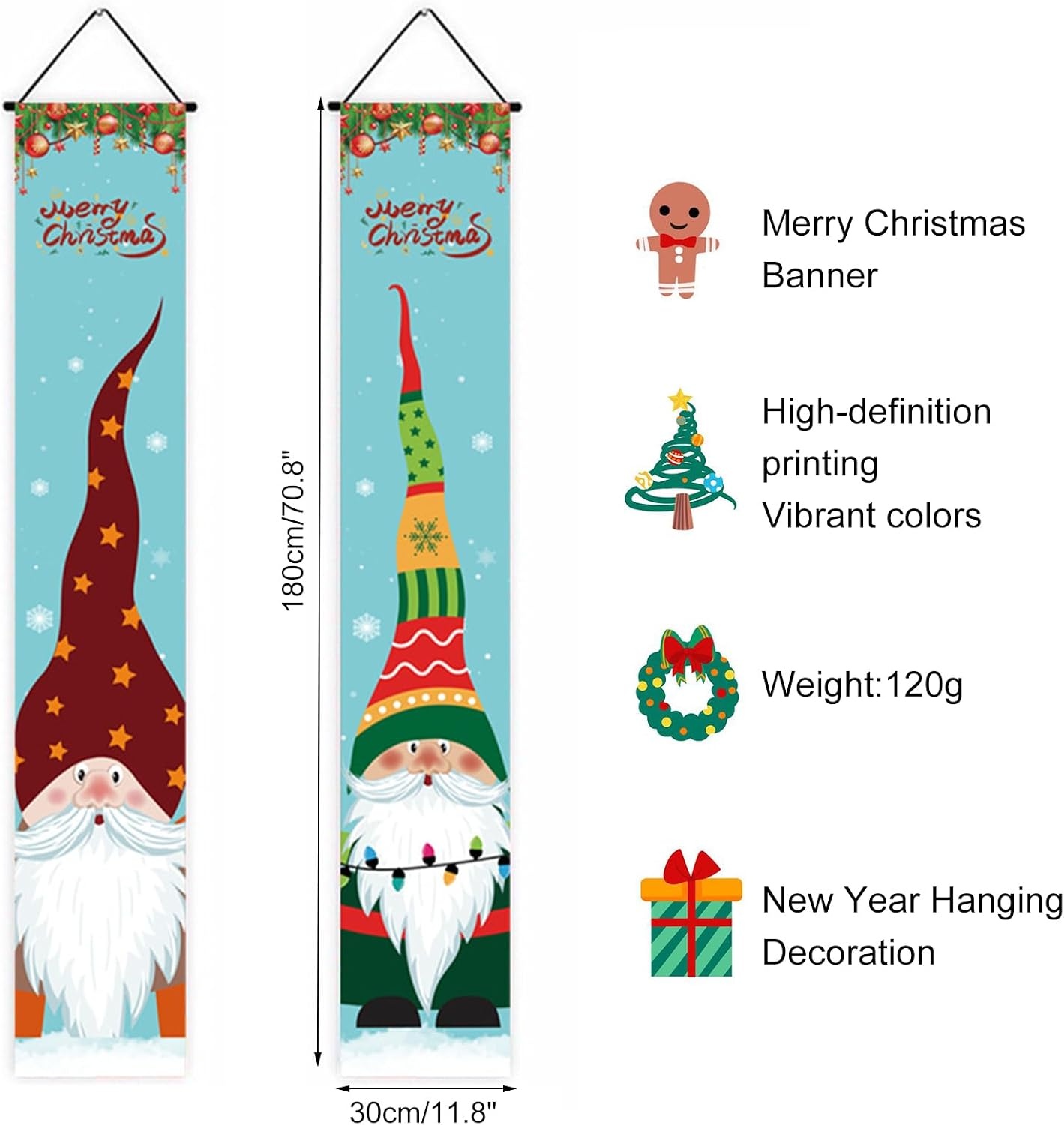 Vrolijke kerstbanner, kerstdeurbanner, "Merry Christmas"-banner, kerstdecoraties, waterafstotend, Nieuwjaar, hangende decoratie, verandatekening, voor huis, deur, winter, party, kerstdecoratie, 30 x