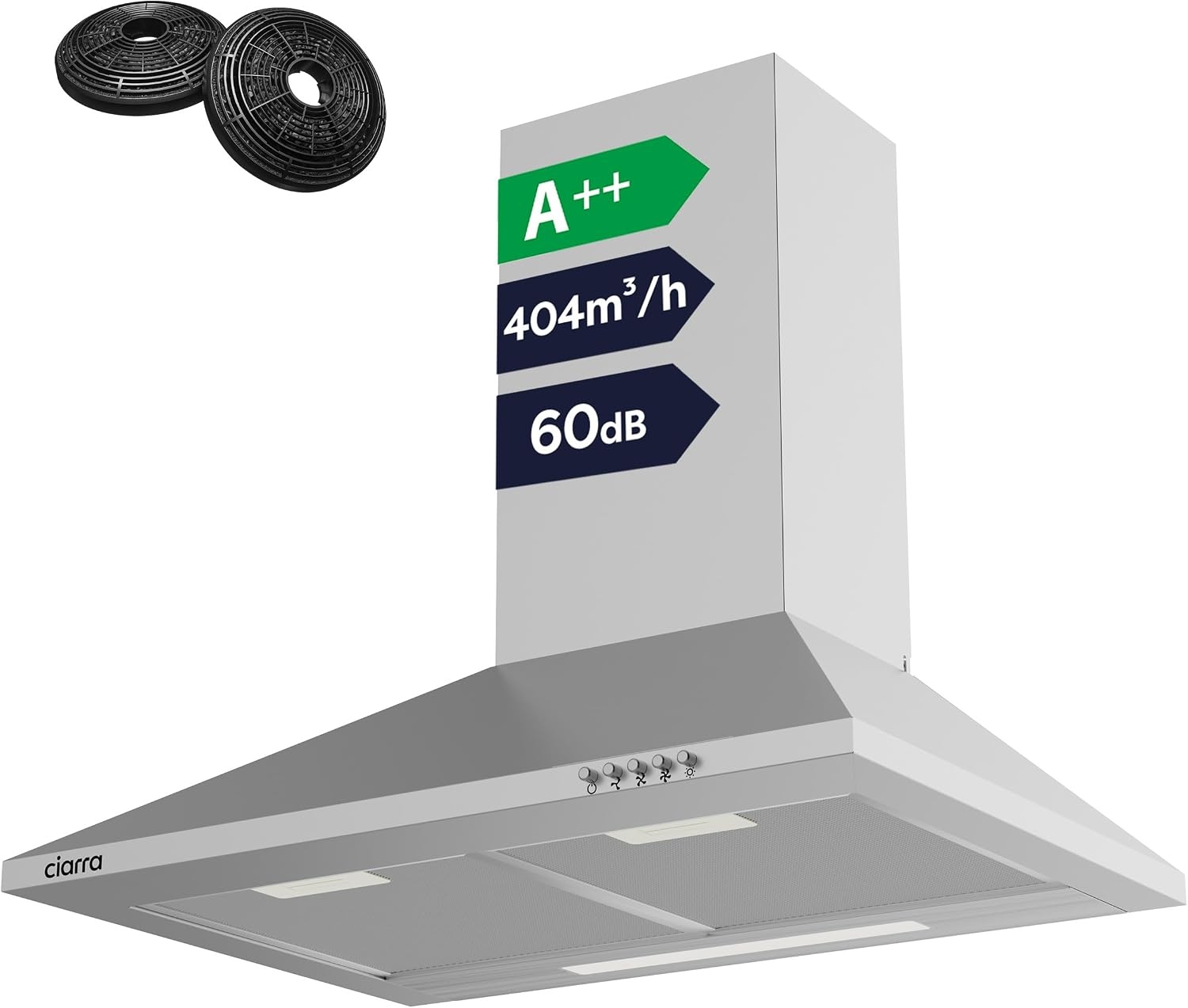 CIARRA CBCS6201 Afzuigkap 60 cm A++ Wandmodel Roestvrij staal
