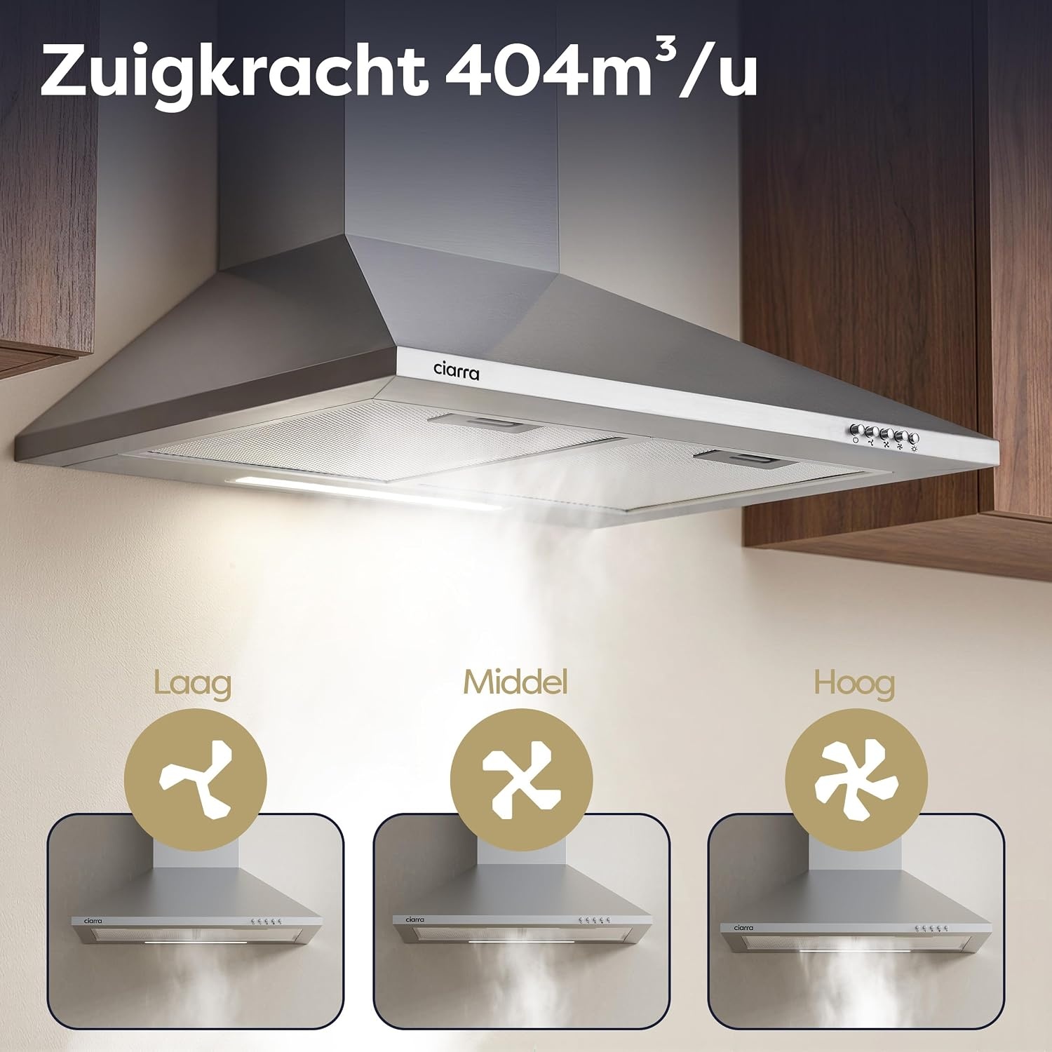 CIARRA CBCS6201 Afzuigkap 60 cm A++ Wandmodel Roestvrij staal