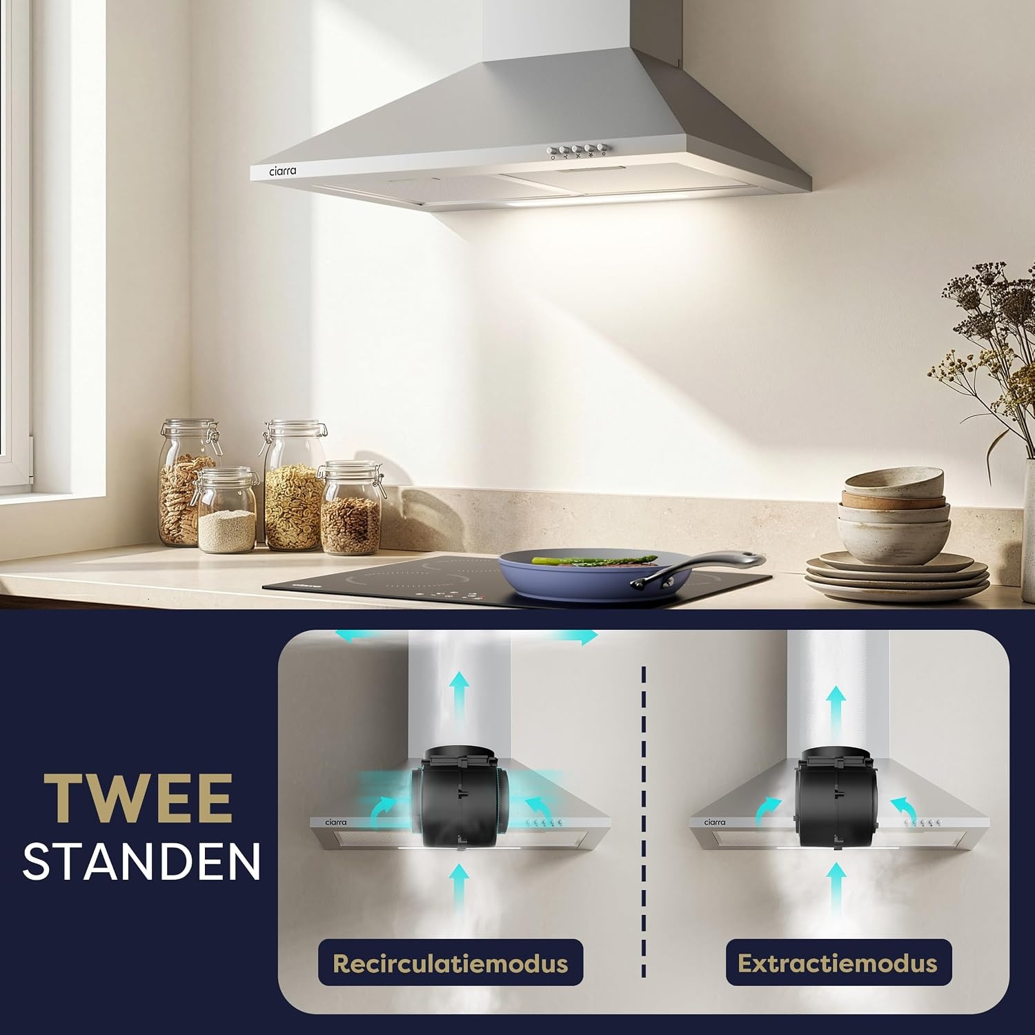 CIARRA CBCS6201 Afzuigkap 60 cm A++ Wandmodel Roestvrij staal