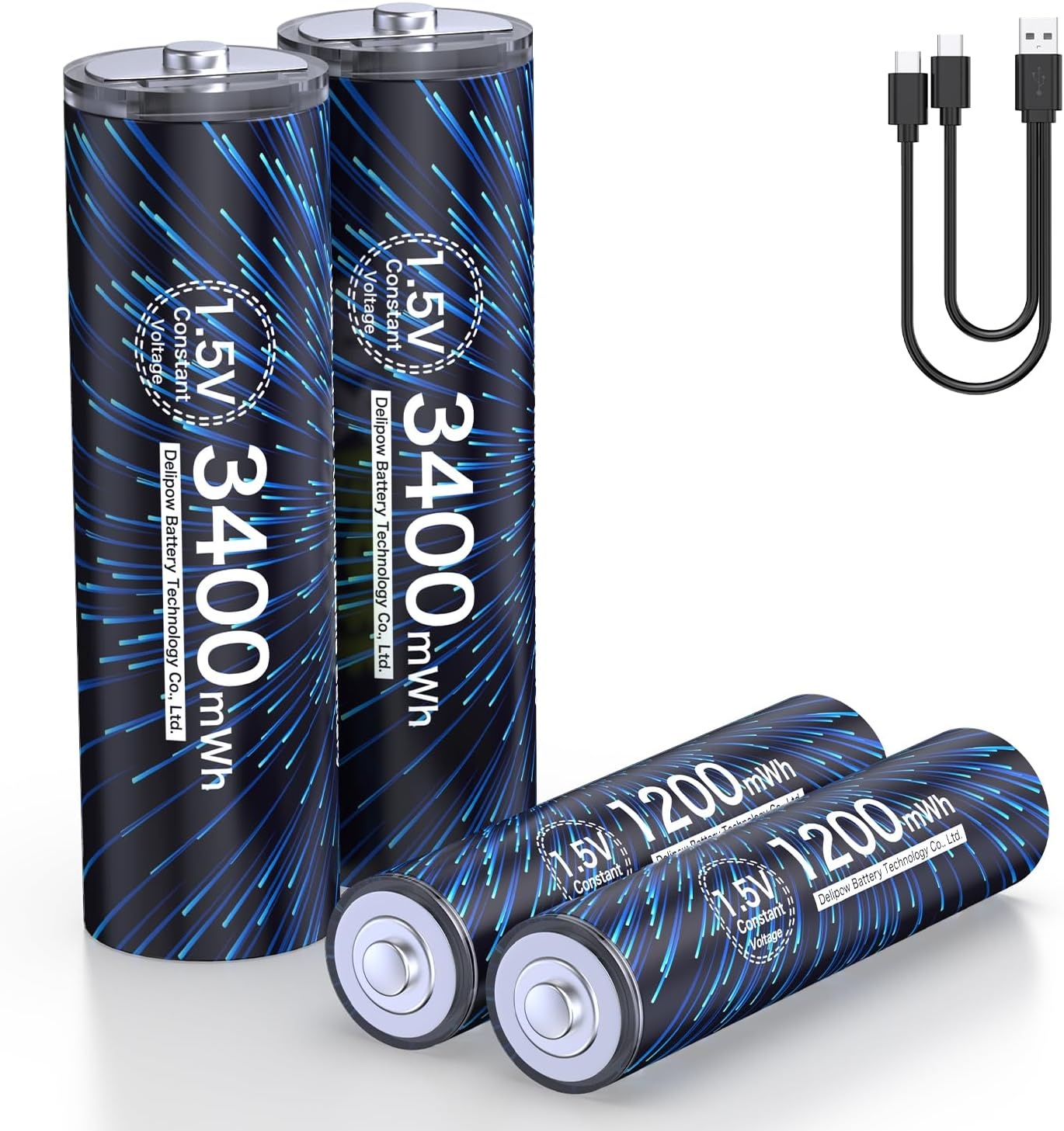 Oplaadbare USB C AA en AAA Batterij Lithium 1.5V Combo,Oplaadbare AA Batterijen 3400mWh 6 Pack, AAA Oplaadbare Batterijen 1200mWh 6 Pack