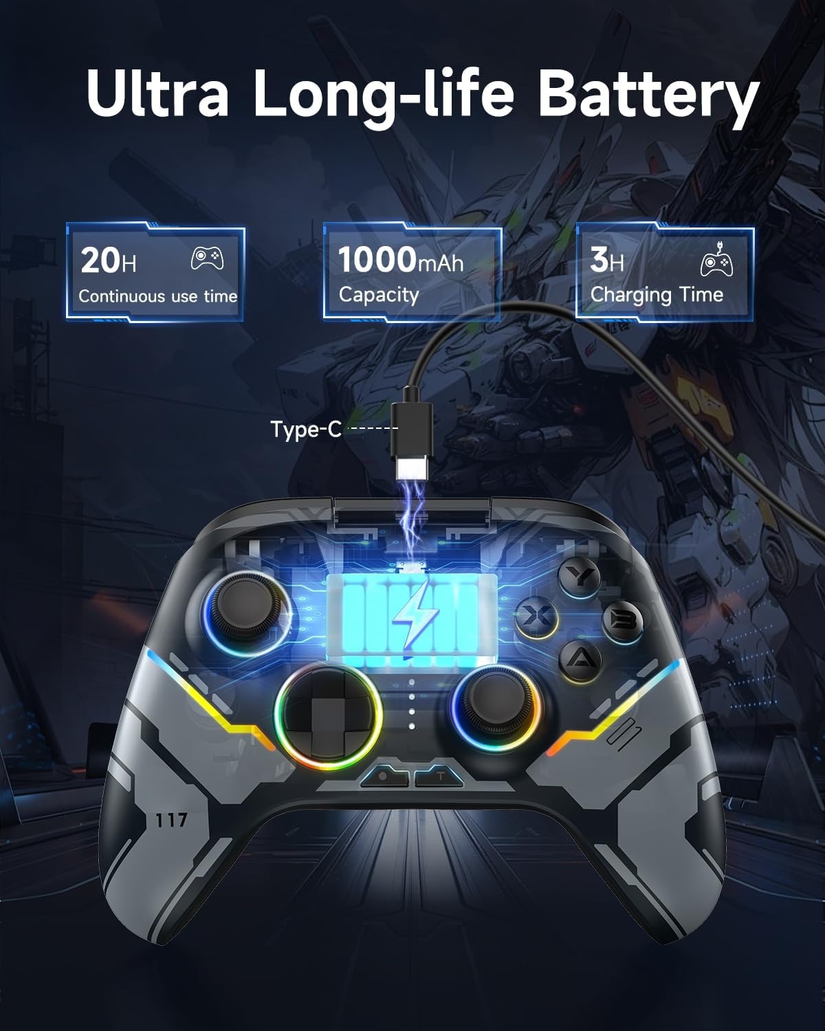 EasySMX X15 draadloze pc-controller met Hall-triggers, Hall-joysticks, verbeterde Bluetooth-gamecontroller, geen drift, geen dode zone-effect, compatibel met Windows-pc, Android, Steam en Switch