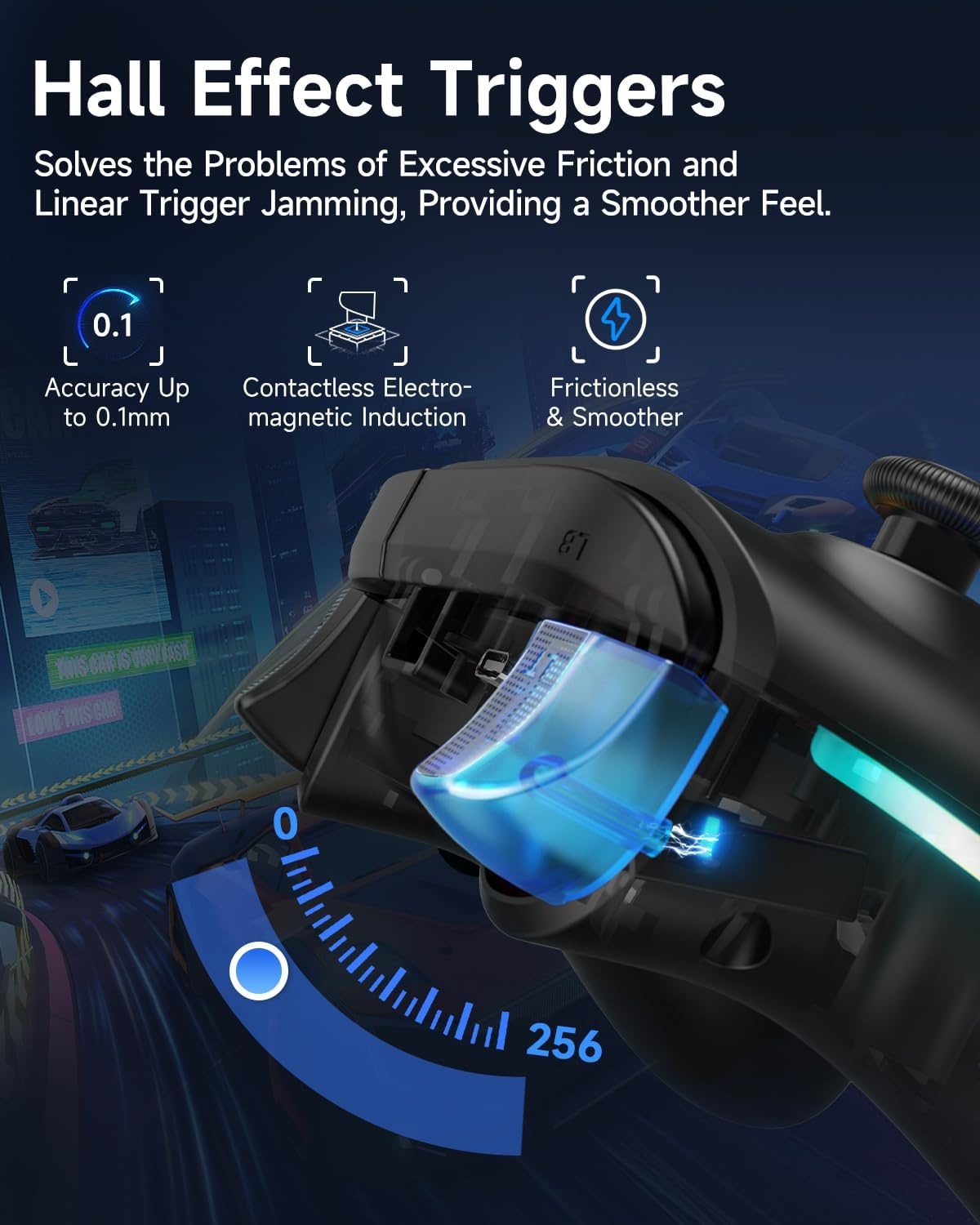 EasySMX X15 draadloze pc-controller met Hall-triggers, Hall-joysticks, verbeterde Bluetooth-gamecontroller, geen drift, geen dode zone-effect, compatibel met Windows-pc, Android, Steam en Switch