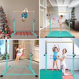 HomeSun Gymnastiekstang voor kinderen, robuuste kip bar met ringen, horizontaal turnrek voor hometraining, in hoogte verstelbaar 90-150 cm, trainingsapparaat tot 100 kg, leeftijd 3-15 jaar