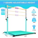 HomeSun Gymnastiekstang voor kinderen, robuuste kip bar met ringen, horizontaal turnrek voor hometraining, in hoogte verstelbaar 90-150 cm, trainingsapparaat tot 100 kg, leeftijd 3-15 jaar