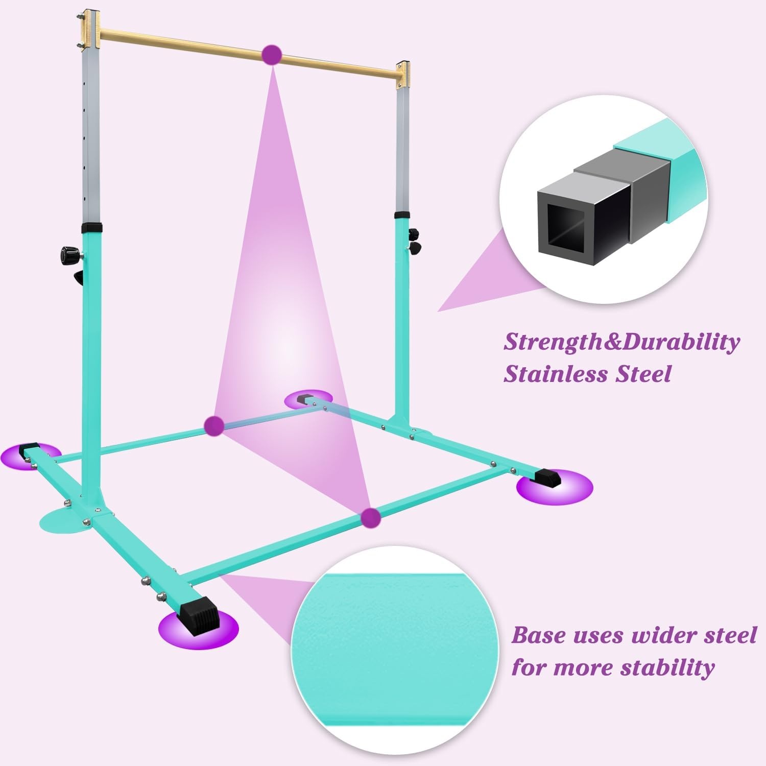 HomeSun Gymnastiekstang voor kinderen, robuuste kip bar met ringen, horizontaal turnrek voor hometraining, in hoogte verstelbaar 90-150 cm, trainingsapparaat tot 100 kg, leeftijd 3-15 jaar