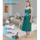 Accustofzuiger, 45000Pa/550W/60 minuten stofzuiger draadloos met smart display, stofzuiger met wandgemonteerde lading en anti-klitborstel voor tapijt, harde vloeren en dierenharen (upgrade)