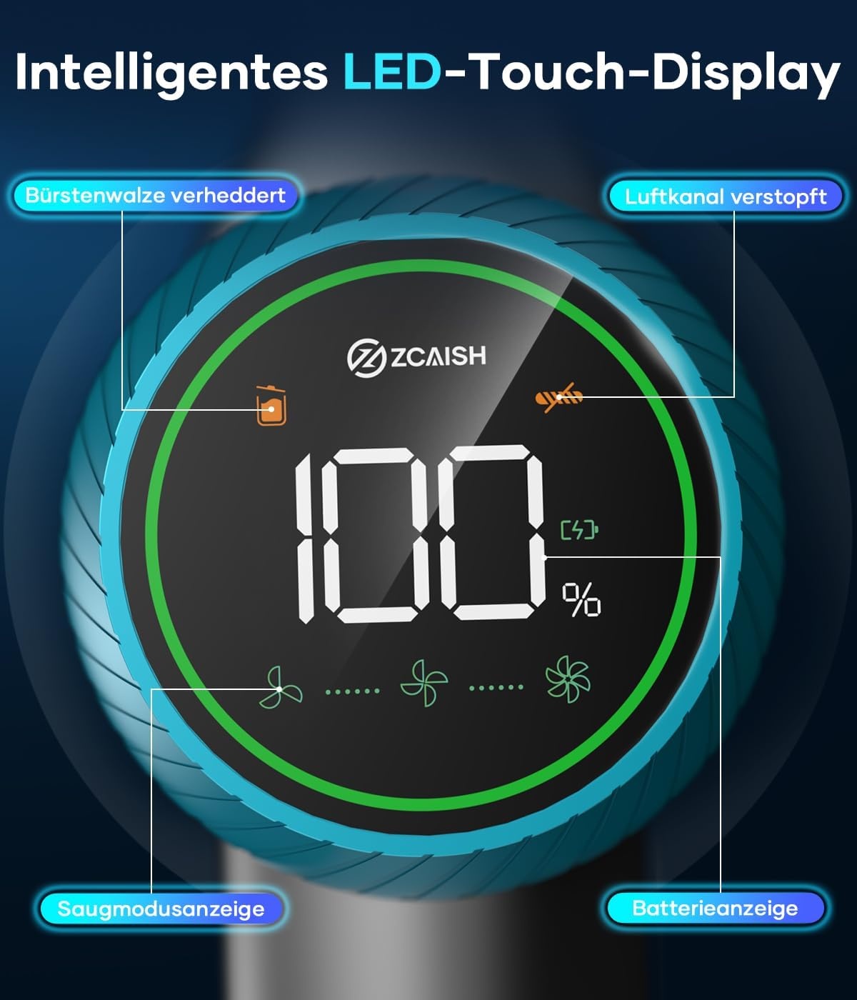 Accustofzuiger, 45000Pa/550W/60 minuten stofzuiger draadloos met smart display, stofzuiger met wandgemonteerde lading en anti-klitborstel voor tapijt, harde vloeren en dierenharen (upgrade)
