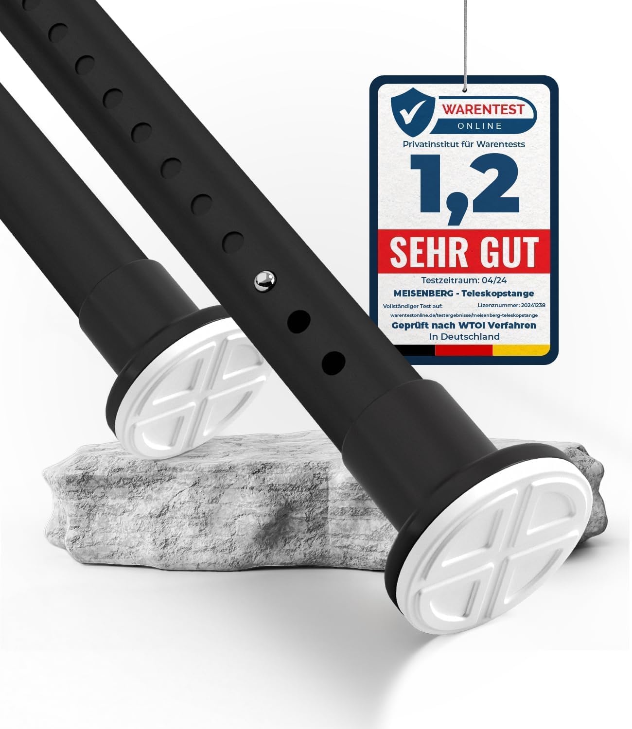 MEISENBERG Gordijnroede Zonder Boren, Uitschuifbare Douchestang 260-310 cm, Roestvrij Staal, Wit, Ø32mm - Spanstang, Douchegordijnstang, Telescopische Roede voor Badkamer, Garderobe, Doorsnede