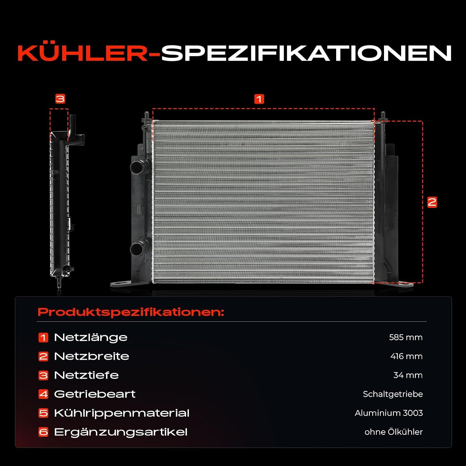 Frankberg Koeler waterkoeler motorkoeler handgeschakelde versnellingsbak compatibel met Stilo Multi Wagon 192 1.6L-1.9L 2003-2008 Stilo Van 192 1.6L 1.9L 2001-2008 Replace# 46745809