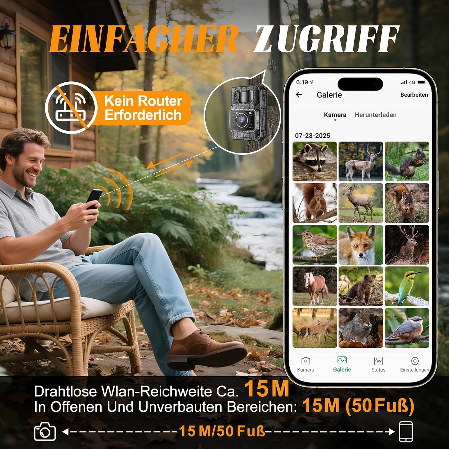 MAXDONE Wildcamera met mobiele telefoon transmissie APP - Wildlife Camera 4K 64MP HD met WiFi Bluetooth Bewegingsmelder Nachtzicht, Game Camera's met 6000mAh batterij, 0.1s sluitertijd IP66