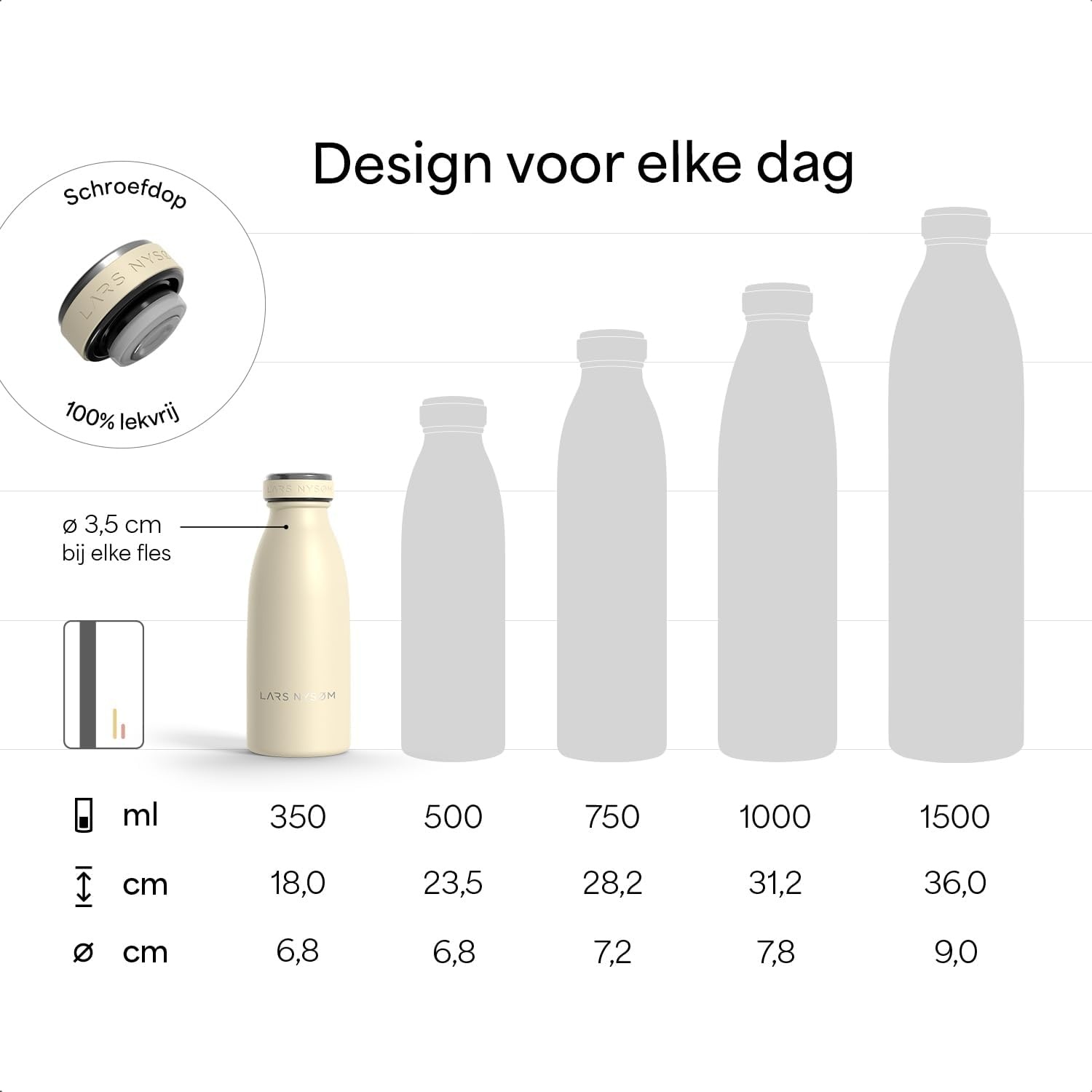 LARS NYSØM Drinkfles RVS 350ml - Taupe Bruin - Geïsoleerde Lekvrije Fles