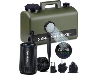 Spopal Campingdouche [10000mAh], IPX8 draagbare campingdouche met 20L stevige watertank, LED watertemperatuur en batterijniveauweergave, oplaadbare douchepomp voor reizen kamperen huisdier auto