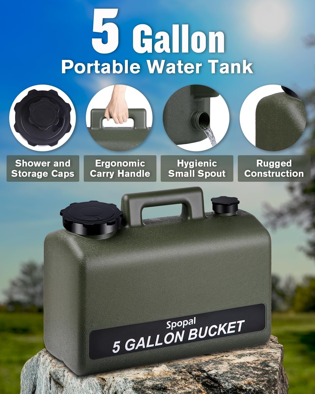 Spopal Campingdouche [10000mAh], IPX8 draagbare campingdouche met 20L stevige watertank, LED watertemperatuur en batterijniveauweergave, oplaadbare douchepomp voor reizen kamperen huisdier auto