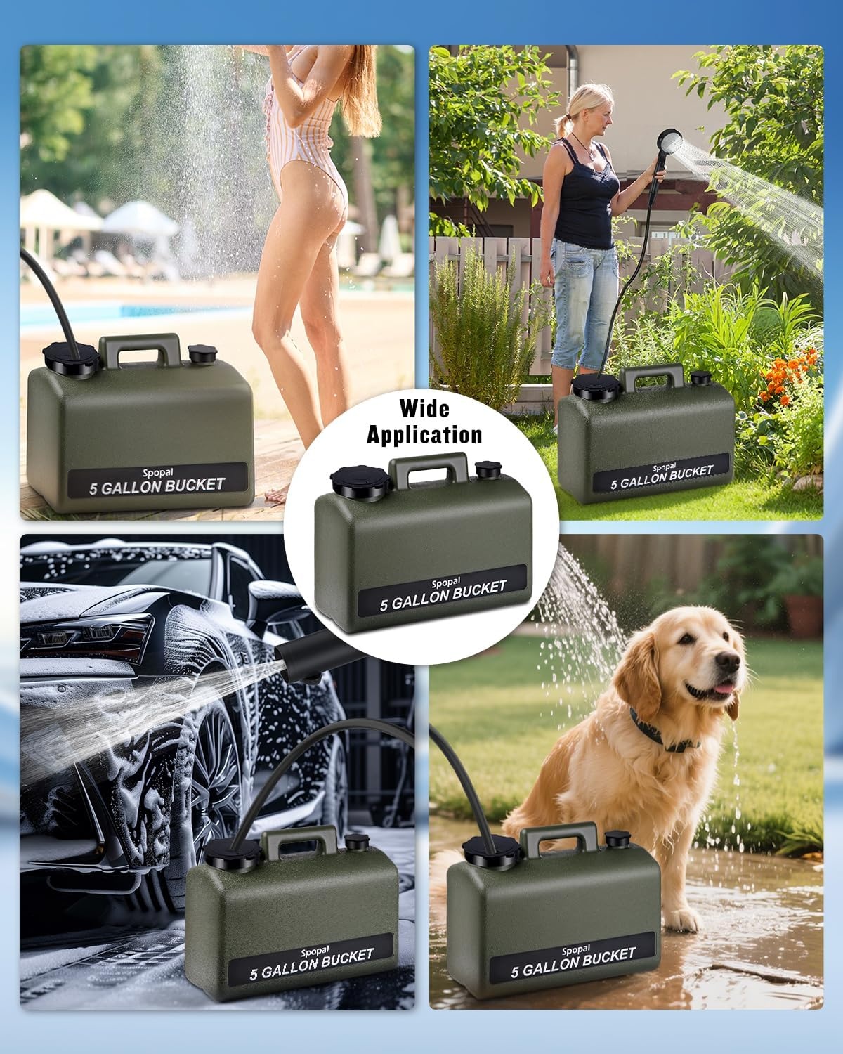 Spopal Campingdouche [10000mAh], IPX8 draagbare campingdouche met 20L stevige watertank, LED watertemperatuur en batterijniveauweergave, oplaadbare douchepomp voor reizen kamperen huisdier auto