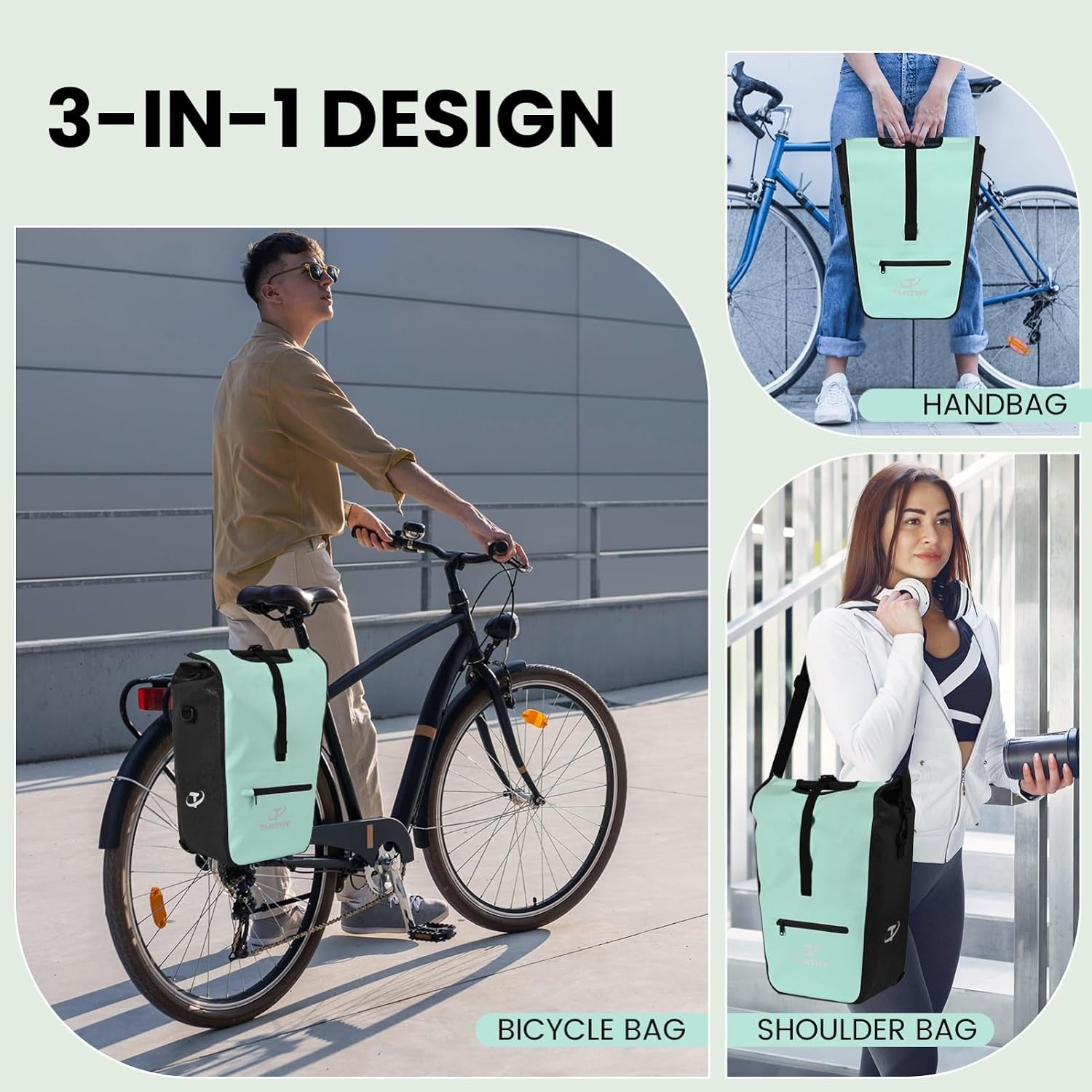 Fietstas voor bagagedrager achter met afneembaar koelinzetstuk, 3-in-1 fietstas, schoudertas en transporttas voor winkelen, mountainbike, outdoor, sport (22-28 l)
