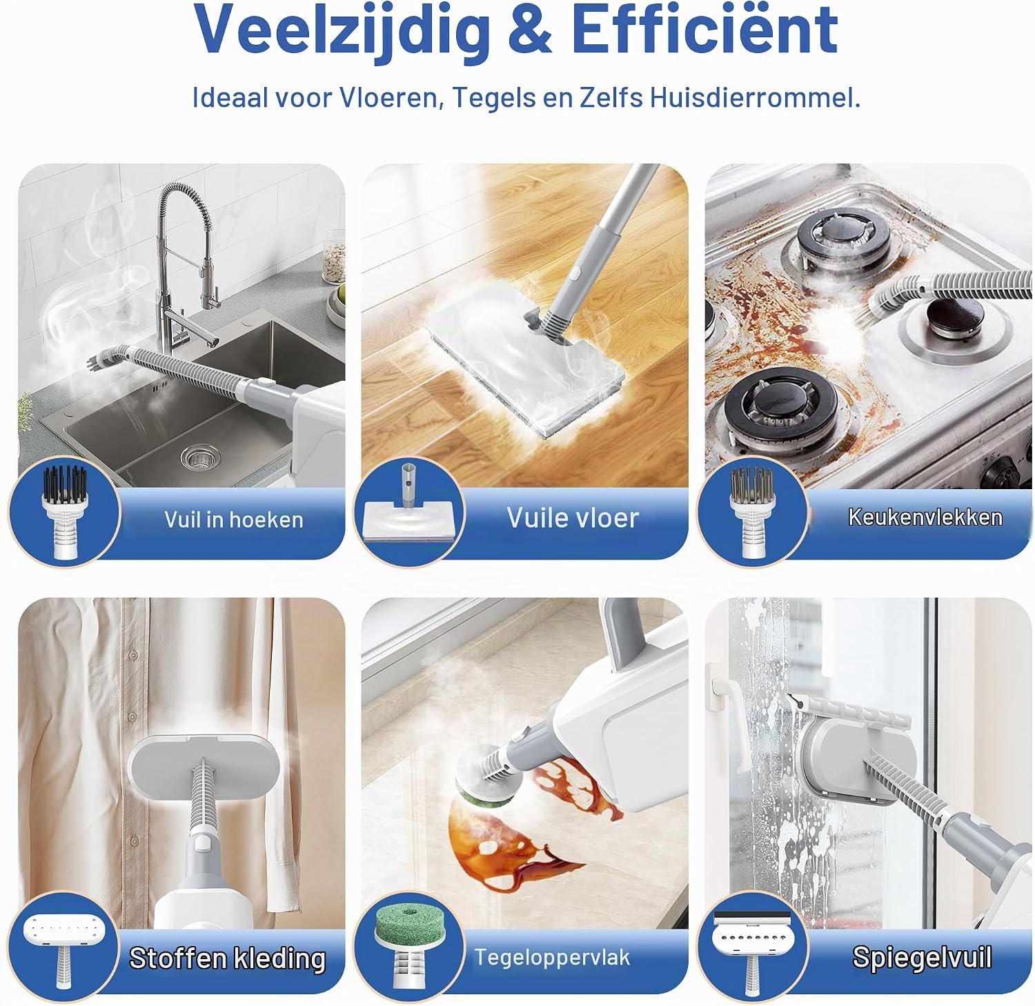 Multifunctionele stoomreiniger Ariceck FV07-99,9% desinfectie, 15 seconden opwarmtijd voor harde vloeren en tapijten