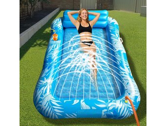 Luchtmatras voor zwembad, volwassenen, opblaasbare waterhangmat, opblaasbaar luchtmatras, voor zwembad, met ingebouwde sprinkler, zwemmatras en zwembadvlot