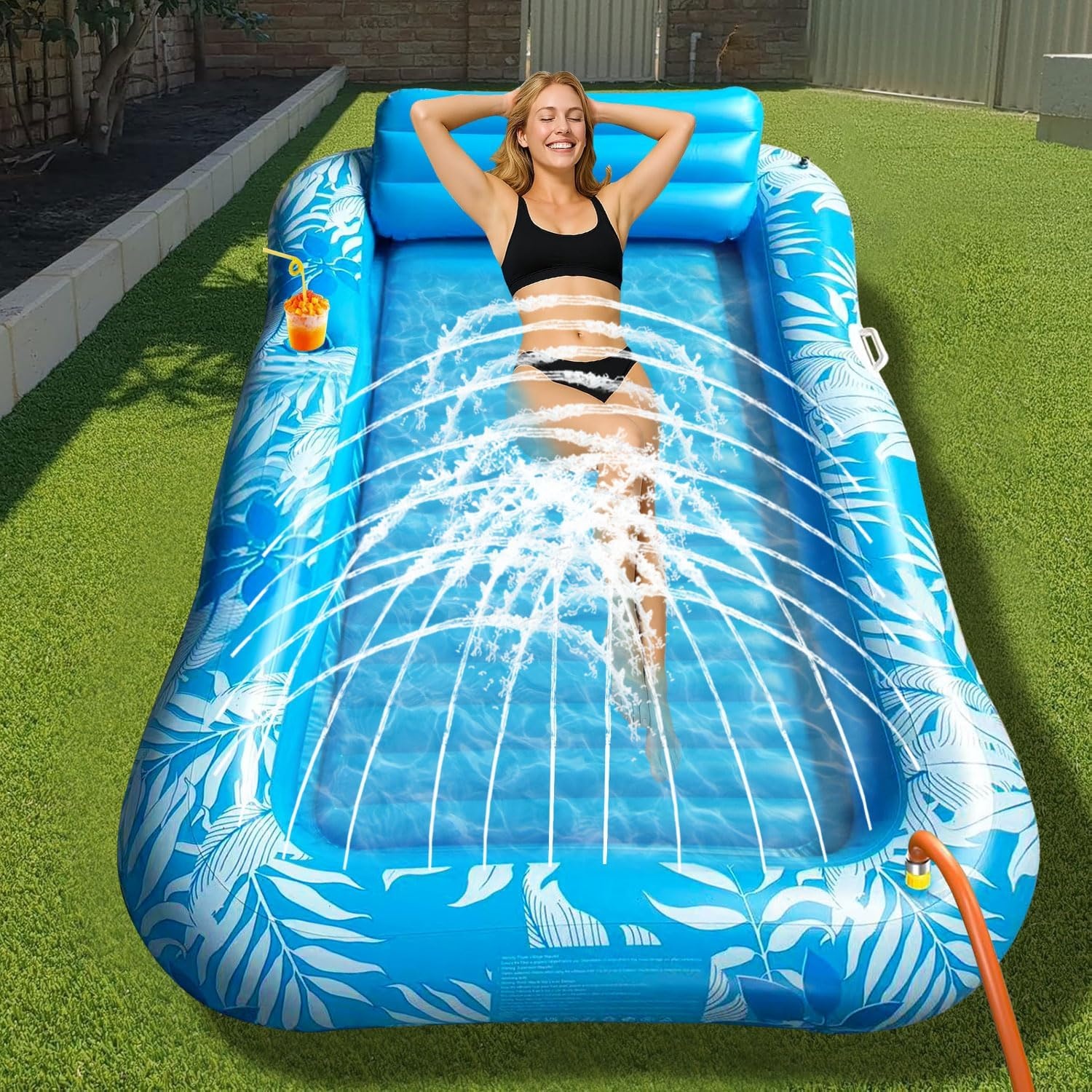 Luchtmatras voor zwembad, volwassenen, opblaasbare waterhangmat, opblaasbaar luchtmatras, voor zwembad, met ingebouwde sprinkler, zwemmatras en zwembadvlot