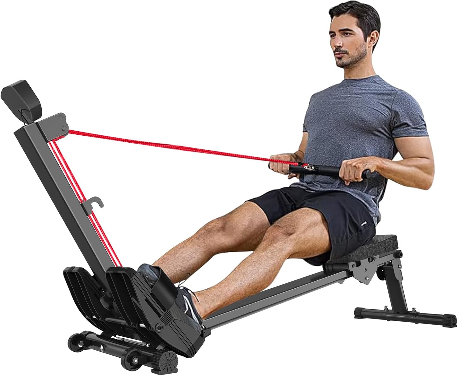 Roeitoestel voor thuis, opklapbaar roeitrainer Roeimachines, gewichtscapaciteit 120 kg (Rood)