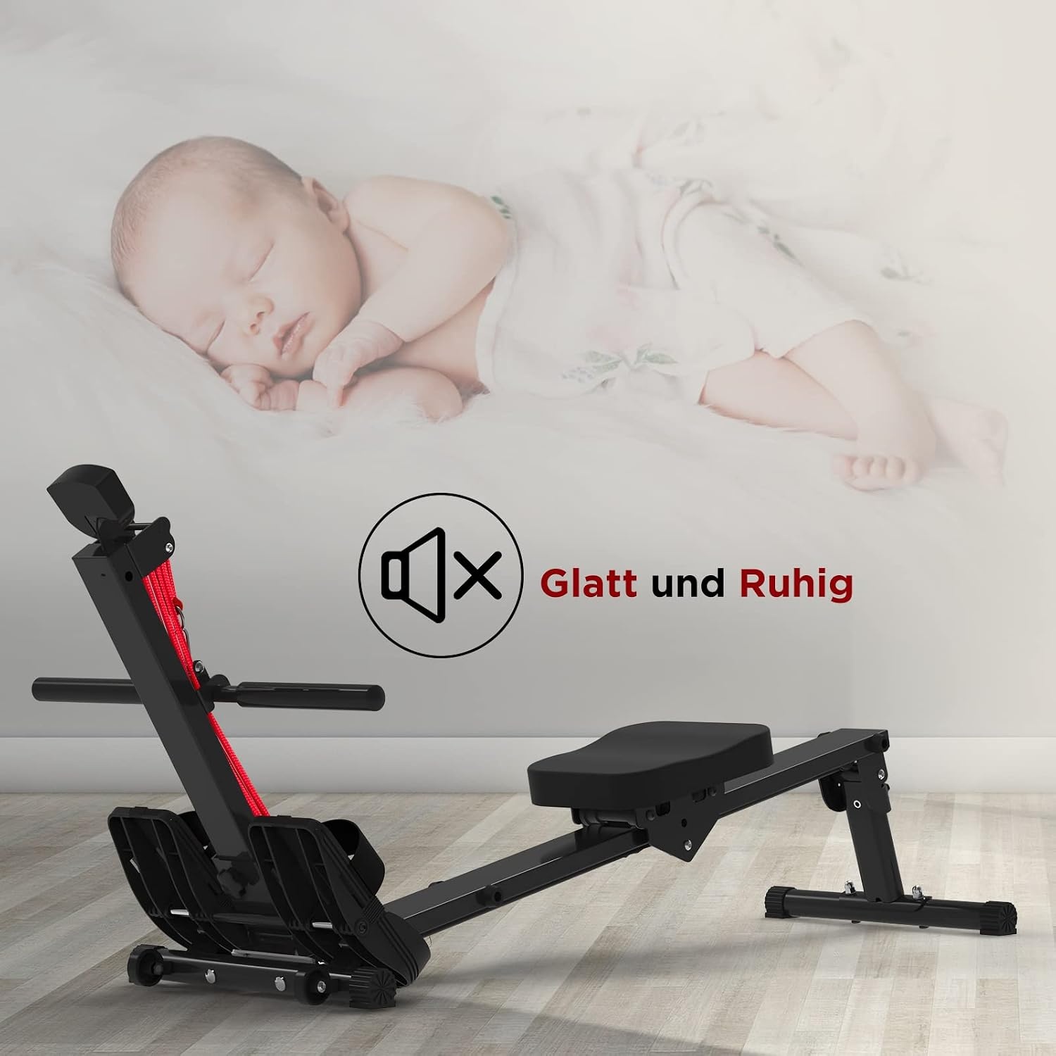 Roeitoestel voor thuis, opklapbaar roeitrainer Roeimachines, gewichtscapaciteit 120 kg (Rood)