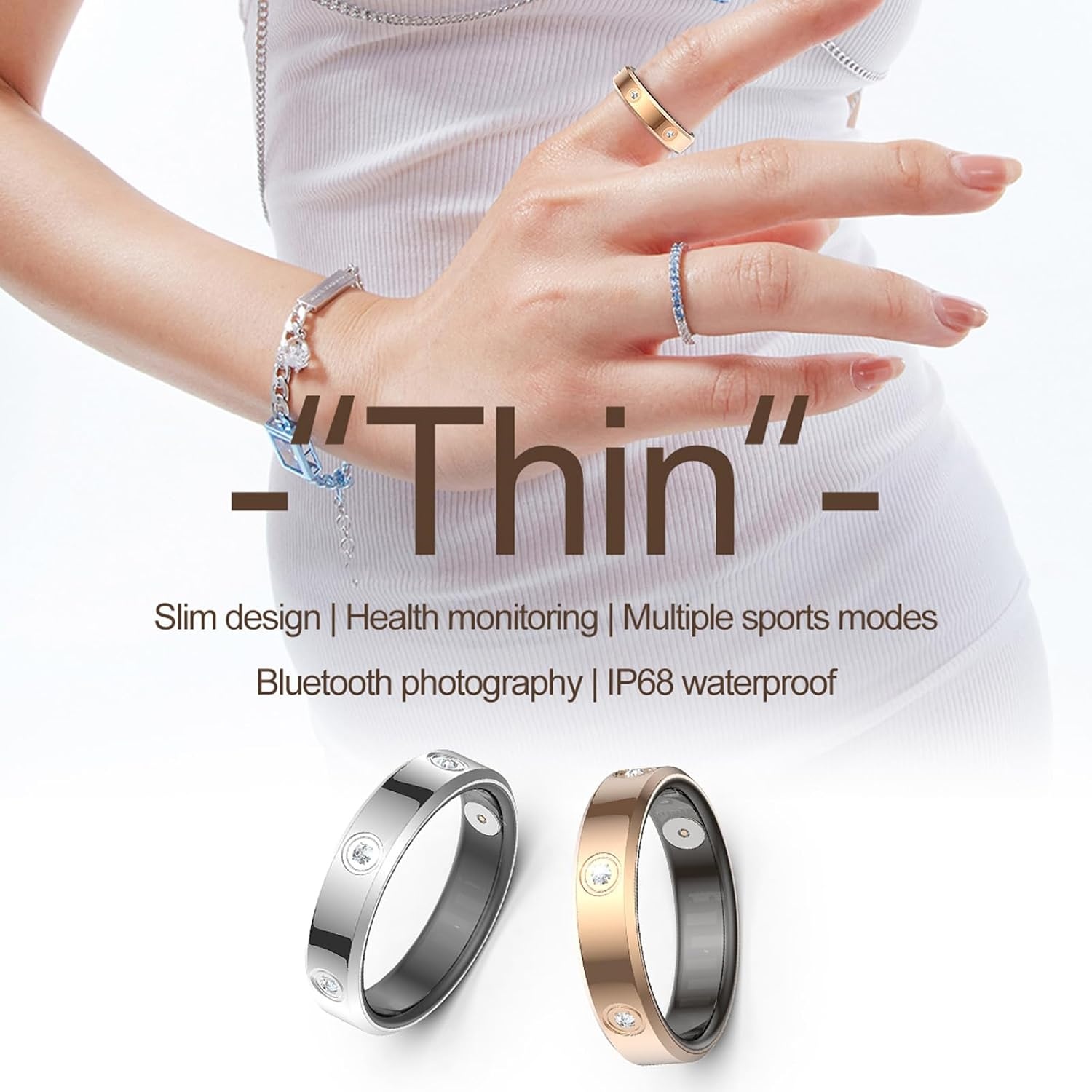 Smart Ring Fitness Tracker Hartslagmeter Slaapmonitor Stappenteller Gebaren Zilver Maat 6 - 34% Korting