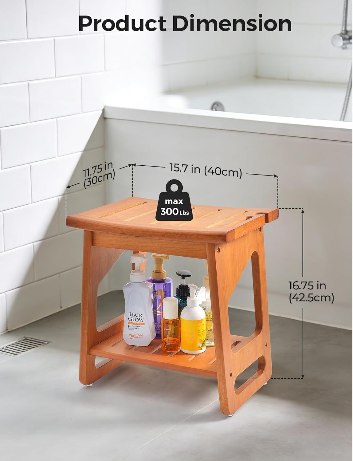 Douchebankje Teakhout 40x30x42,5 cm - Waterafstotend & Massief A-klasse