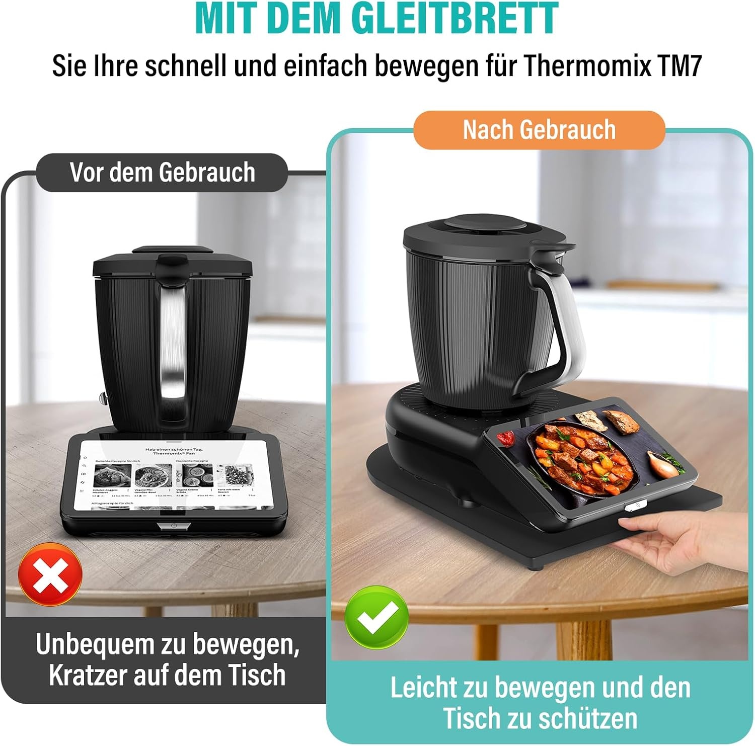 Bamboe Glijplank met Wielen voor Thermomix TM7 | 32% Korting