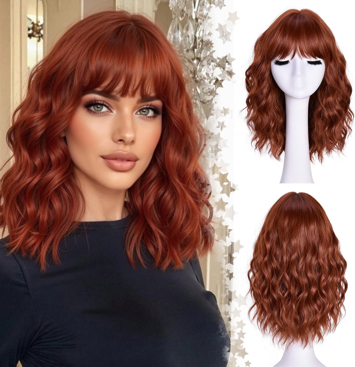 Pruik Golvende Bob met Pony 18 Inch Bruin/Karamel - 31% Korting
